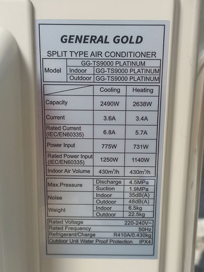 کولر گازی جنرال گلد ۹۰۰۰ پلاتینیوم، R410a در بانه 24 مدل GG-TS9000 Platinum